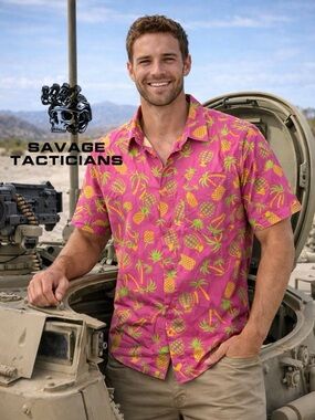 🌴🔥Savage Tacticians Shirt Mens Pineapple Palm Tree Hawaiian Grenade Tropical XL